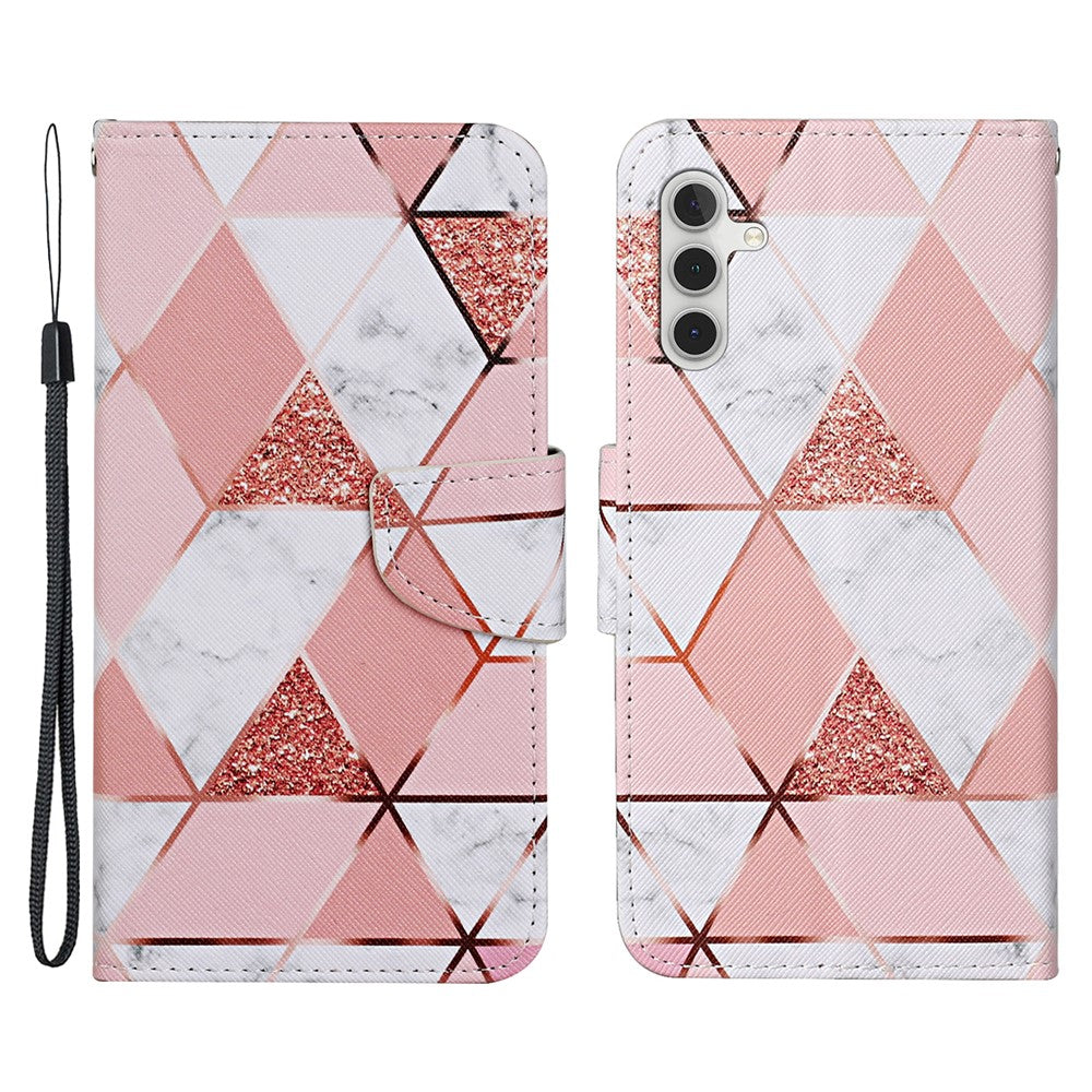 For Samsung Galaxy A54 5G Cross Texture PU Leather Wallet Case Magnetic Closure Pattern Printing Flip Stand Phone Cover with Strap