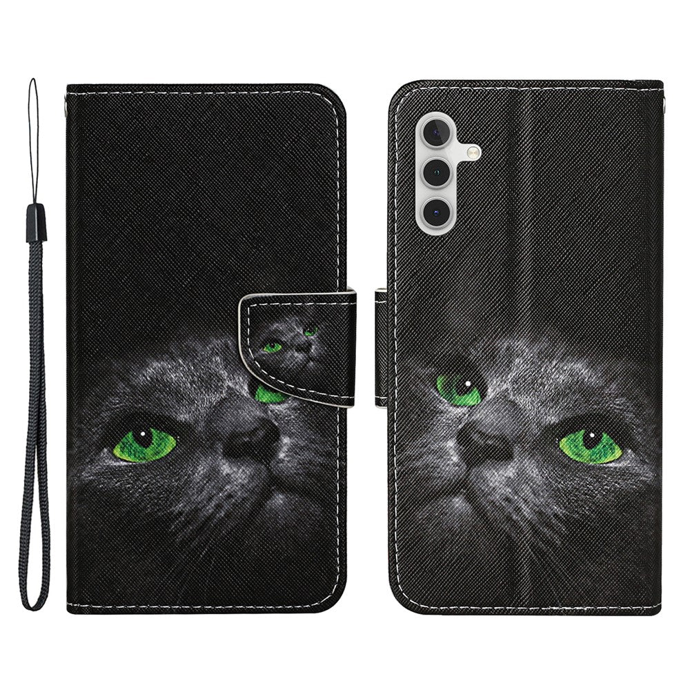 For Samsung Galaxy A54 5G Cross Texture PU Leather Wallet Case Magnetic Closure Pattern Printing Flip Stand Phone Cover with Strap