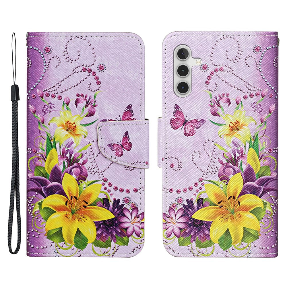For Samsung Galaxy A54 5G Cross Texture PU Leather Wallet Case Magnetic Closure Pattern Printing Flip Stand Phone Cover with Strap