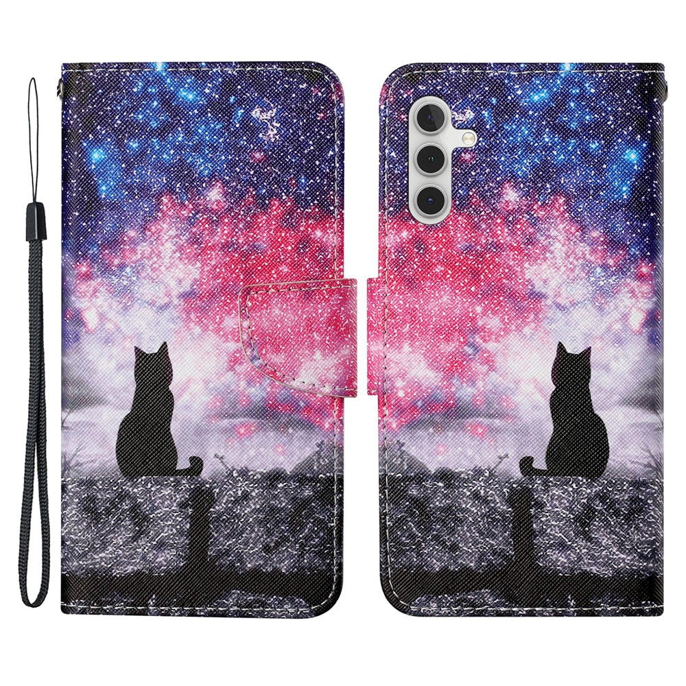 For Samsung Galaxy A54 5G Cross Texture PU Leather Wallet Case Magnetic Closure Pattern Printing Flip Stand Phone Cover with Strap