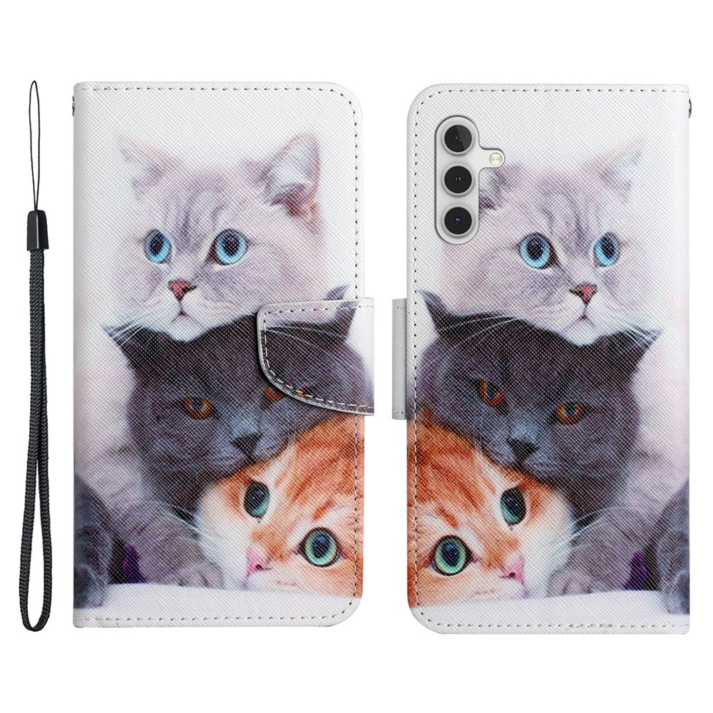For Samsung Galaxy A54 5G Cross Texture PU Leather Wallet Case Magnetic Closure Pattern Printing Flip Stand Phone Cover with Strap