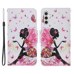 For Samsung Galaxy A54 5G Cross Texture PU Leather Wallet Case Magnetic Closure Pattern Printing Flip Stand Phone Cover with Strap