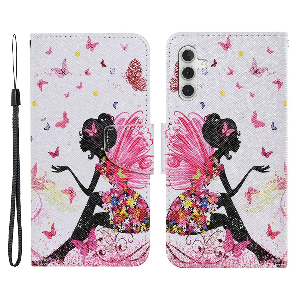 For Samsung Galaxy A54 5G Cross Texture PU Leather Wallet Case Magnetic Closure Pattern Printing Flip Stand Phone Cover with Strap