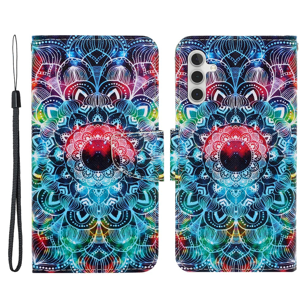 For Samsung Galaxy A54 5G Cross Texture PU Leather Wallet Case Magnetic Closure Pattern Printing Flip Stand Phone Cover with Strap