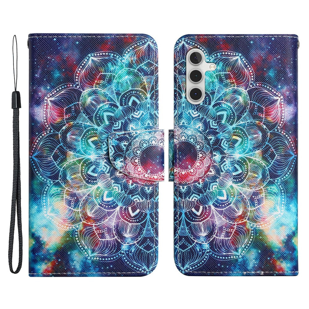 For Samsung Galaxy A54 5G Cross Texture PU Leather Wallet Case Magnetic Closure Pattern Printing Flip Stand Phone Cover with Strap