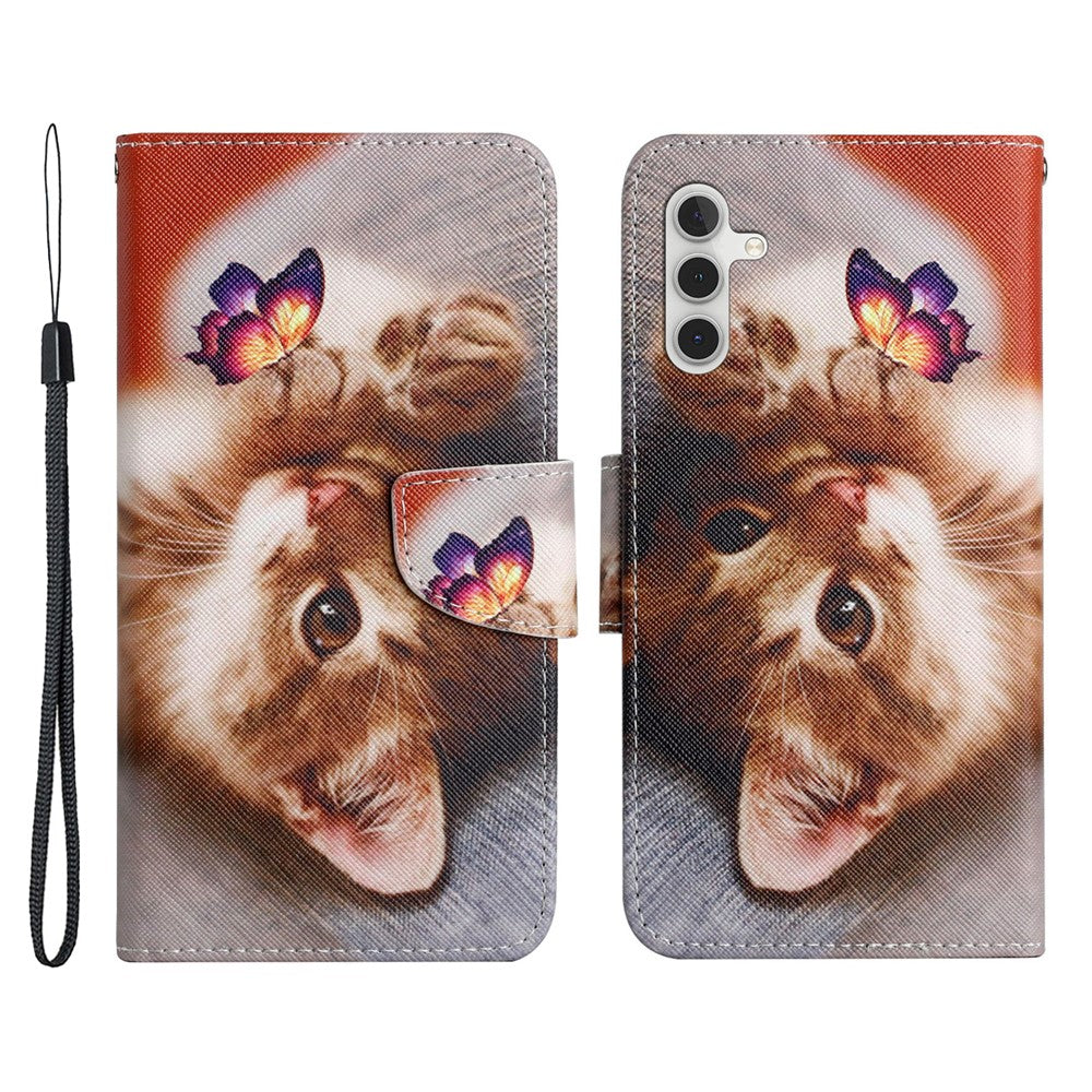 For Samsung Galaxy A54 5G Cross Texture PU Leather Wallet Case Magnetic Closure Pattern Printing Flip Stand Phone Cover with Strap