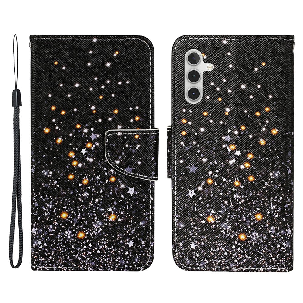 For Samsung Galaxy A34 5G Pattern Printing PU Leather Phone Case Cross Texture Wallet Stand Magnetic Closure Cover with Strap