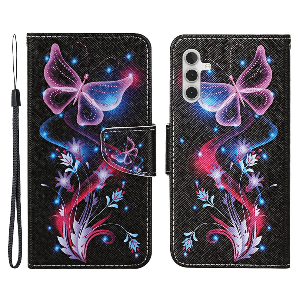 For Samsung Galaxy A34 5G Pattern Printing PU Leather Phone Case Cross Texture Wallet Stand Magnetic Closure Cover with Strap
