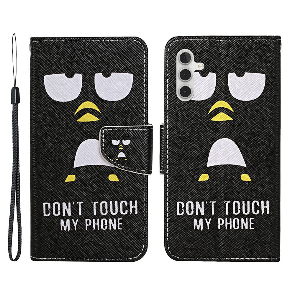 For Samsung Galaxy A34 5G Pattern Printing PU Leather Phone Case Cross Texture Wallet Stand Magnetic Closure Cover with Strap