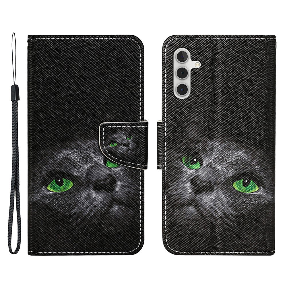 For Samsung Galaxy A34 5G Pattern Printing PU Leather Phone Case Cross Texture Wallet Stand Magnetic Closure Cover with Strap