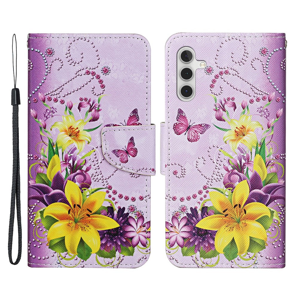 For Samsung Galaxy A34 5G Pattern Printing PU Leather Phone Case Cross Texture Wallet Stand Magnetic Closure Cover with Strap