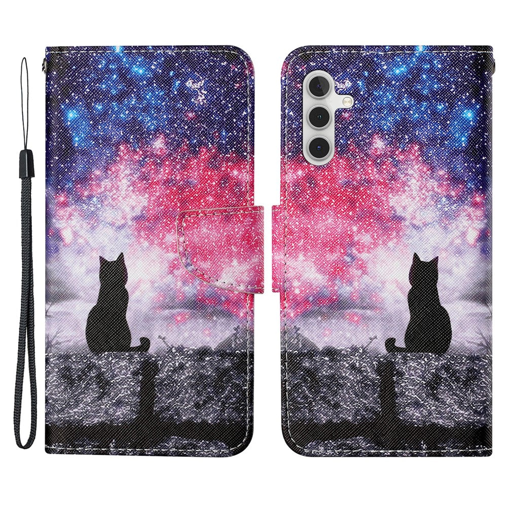 For Samsung Galaxy A34 5G Pattern Printing PU Leather Phone Case Cross Texture Wallet Stand Magnetic Closure Cover with Strap