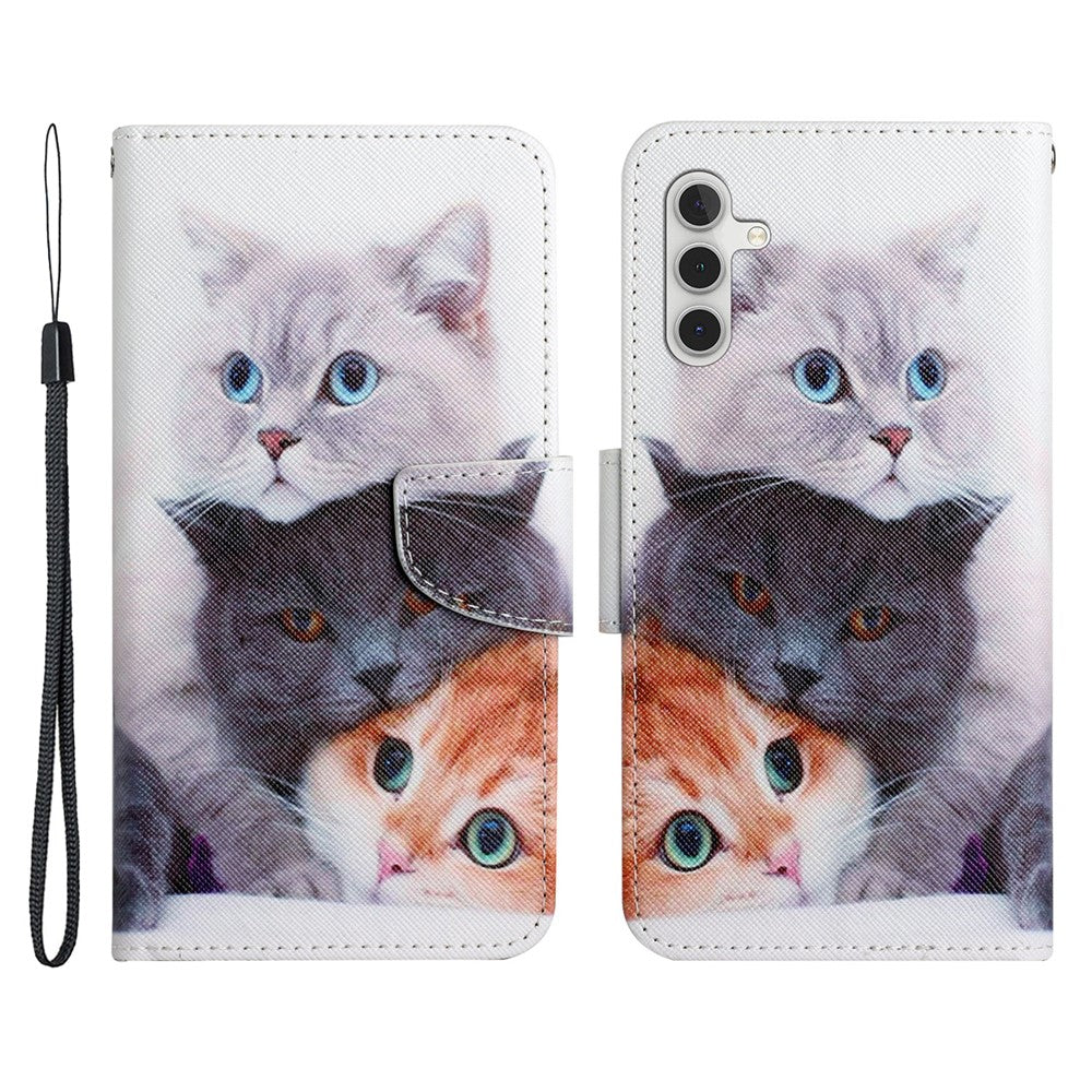 For Samsung Galaxy A34 5G Pattern Printing PU Leather Phone Case Cross Texture Wallet Stand Magnetic Closure Cover with Strap