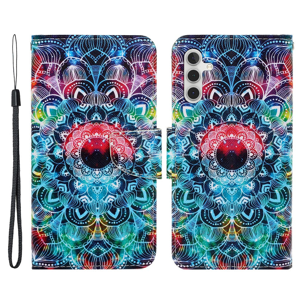 For Samsung Galaxy A34 5G Pattern Printing PU Leather Phone Case Cross Texture Wallet Stand Magnetic Closure Cover with Strap