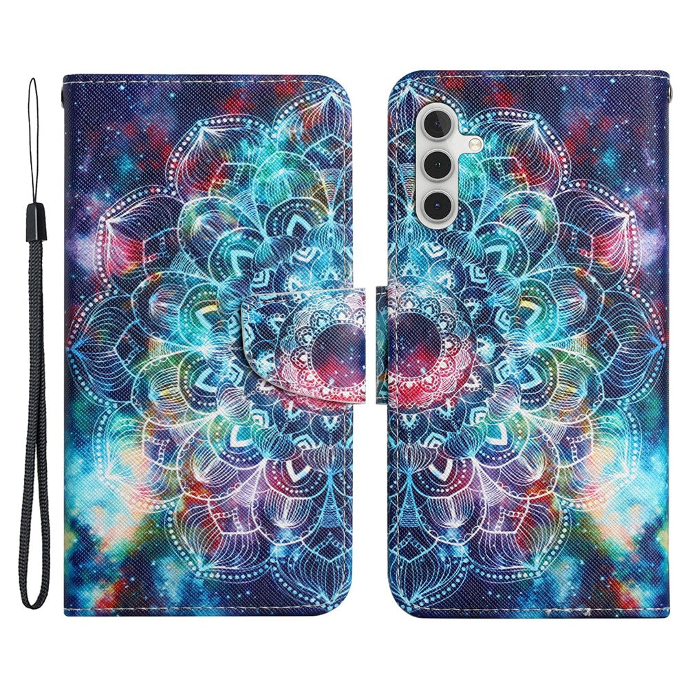 For Samsung Galaxy A34 5G Pattern Printing PU Leather Phone Case Cross Texture Wallet Stand Magnetic Closure Cover with Strap