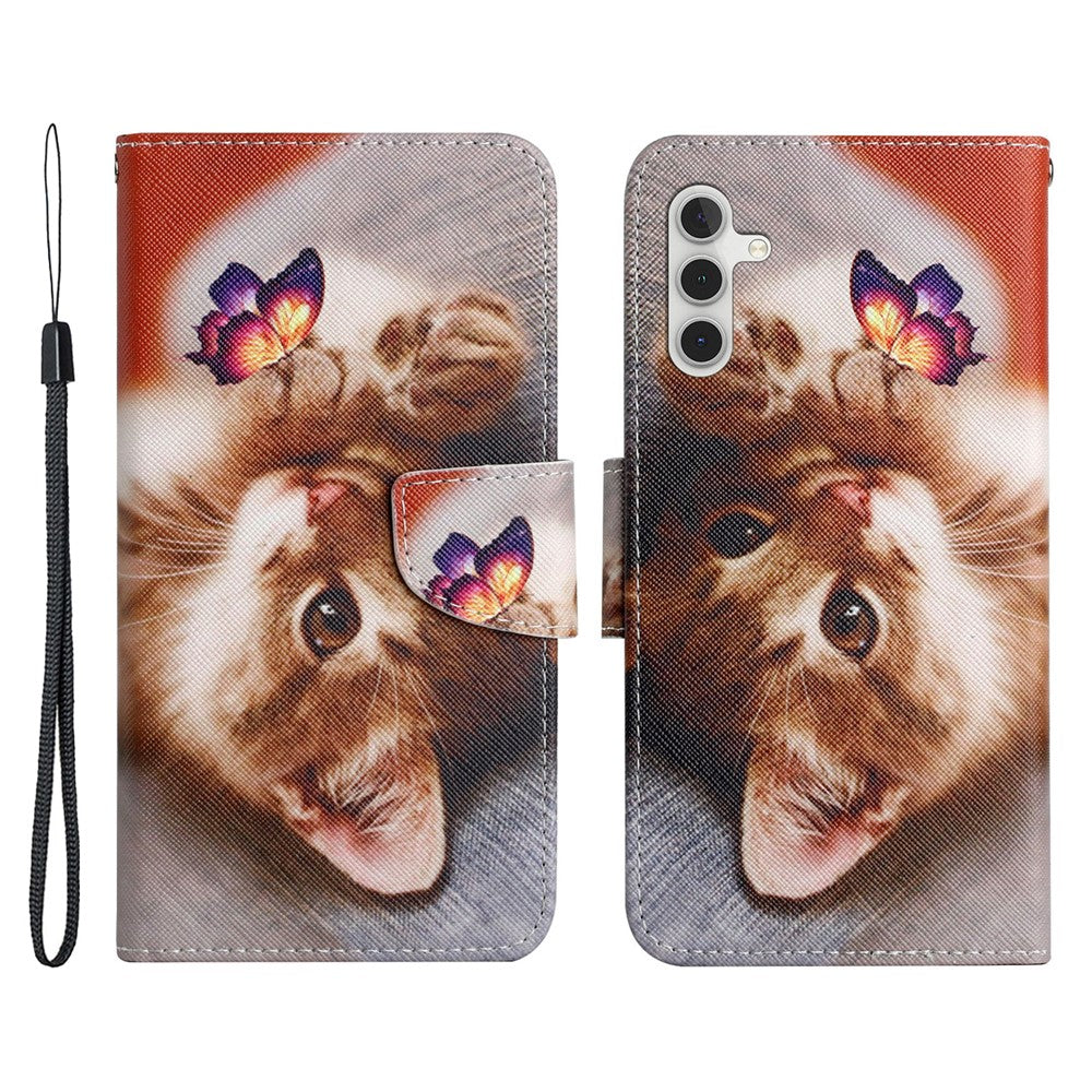 For Samsung Galaxy A34 5G Pattern Printing PU Leather Phone Case Cross Texture Wallet Stand Magnetic Closure Cover with Strap