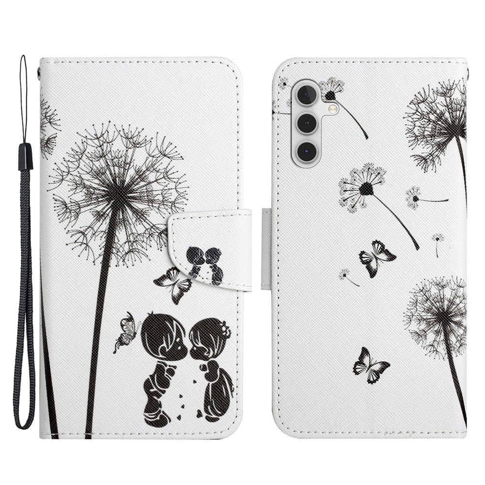 For Samsung Galaxy A34 5G Pattern Printing PU Leather Phone Case Cross Texture Wallet Stand Magnetic Closure Cover with Strap