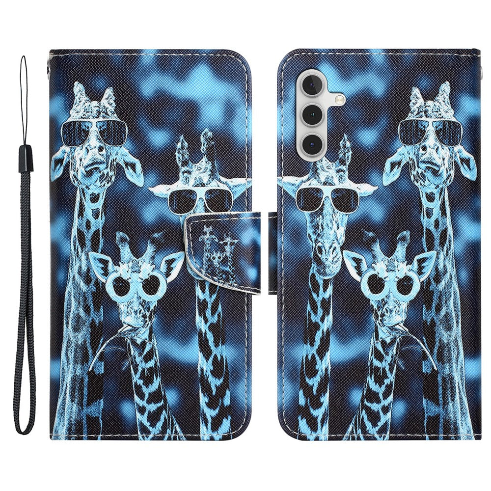 For Samsung Galaxy A34 5G Cross Texture PU Leather Flip Protective Case Pattern Printing Magnetic Stand Wallet Cover with Strap