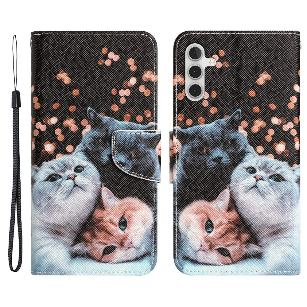 For Samsung Galaxy A34 5G Cross Texture PU Leather Flip Protective Case Pattern Printing Magnetic Stand Wallet Cover with Strap