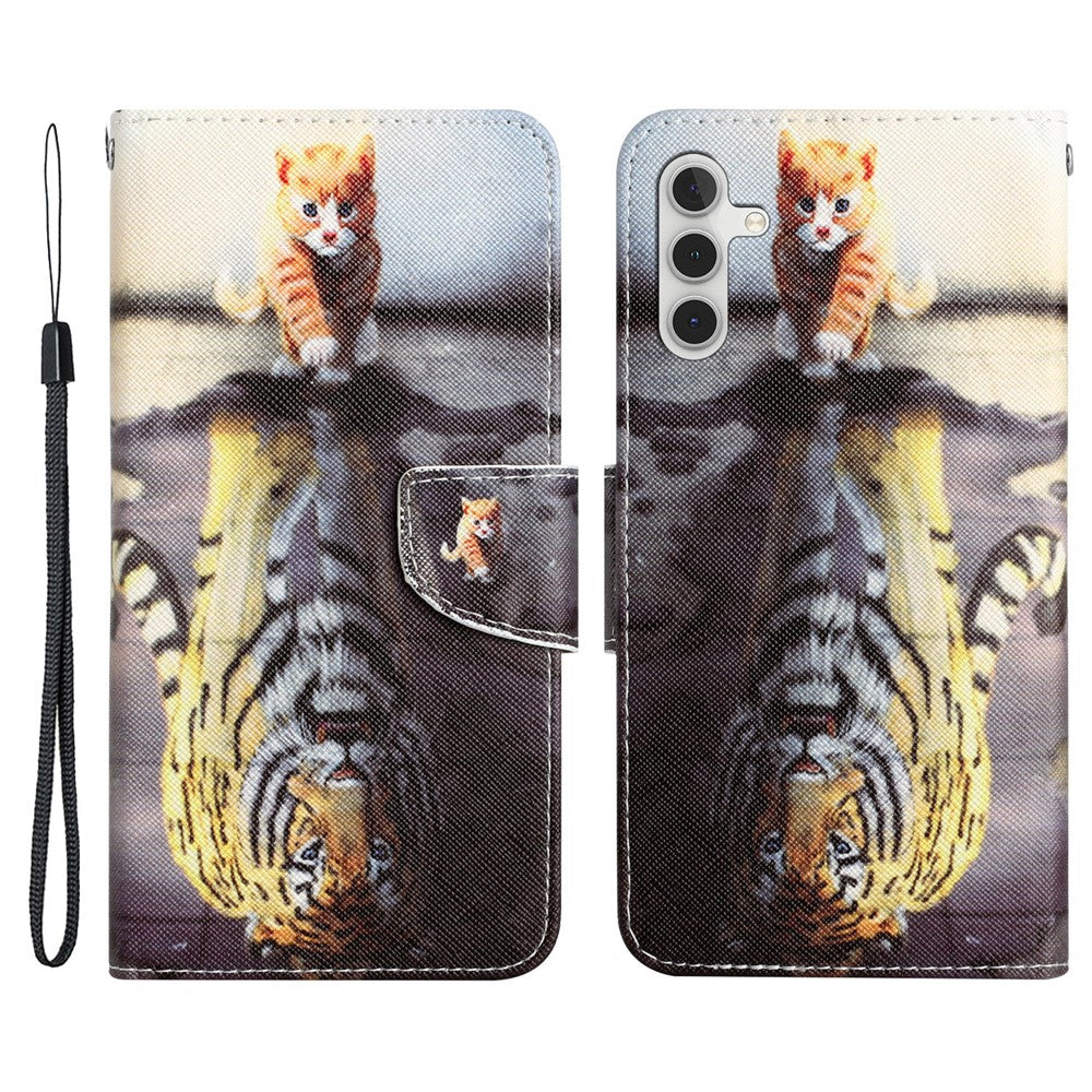 For Samsung Galaxy A34 5G Cross Texture PU Leather Flip Protective Case Pattern Printing Magnetic Stand Wallet Cover with Strap