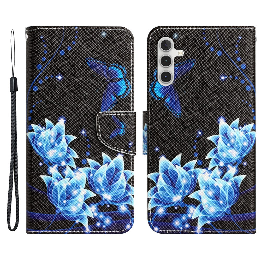 For Samsung Galaxy A34 5G Cross Texture PU Leather Flip Protective Case Pattern Printing Magnetic Stand Wallet Cover with Strap