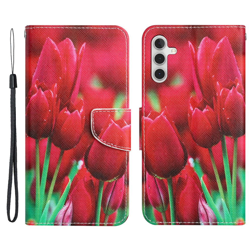 For Samsung Galaxy A34 5G Cross Texture PU Leather Flip Protective Case Pattern Printing Magnetic Stand Wallet Cover with Strap