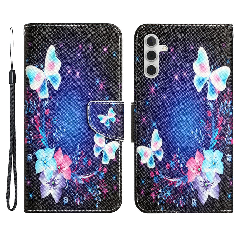 For Samsung Galaxy A34 5G Cross Texture PU Leather Flip Protective Case Pattern Printing Magnetic Stand Wallet Cover with Strap