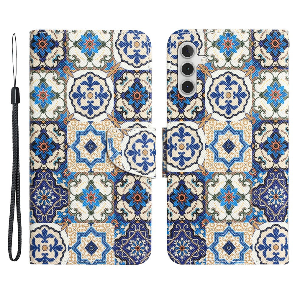 For Samsung Galaxy A34 5G Cross Texture PU Leather Flip Protective Case Pattern Printing Magnetic Stand Wallet Cover with Strap