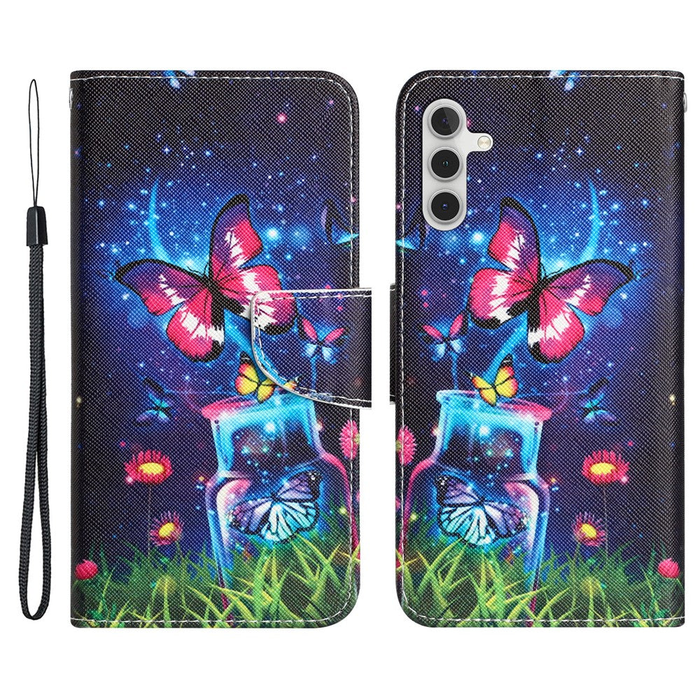 For Samsung Galaxy A34 5G Cross Texture PU Leather Flip Protective Case Pattern Printing Magnetic Stand Wallet Cover with Strap