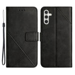 Drop-proof Telefoncover til Samsung Galaxy A34 5G, Line Imprinting Ensfarvet PU-læder Pung Stativ Beskyttelsescover med Rem