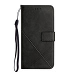 Drop-proof Telefoncover til Samsung Galaxy A34 5G, Line Imprinting Ensfarvet PU-læder Pung Stativ Beskyttelsescover med Rem