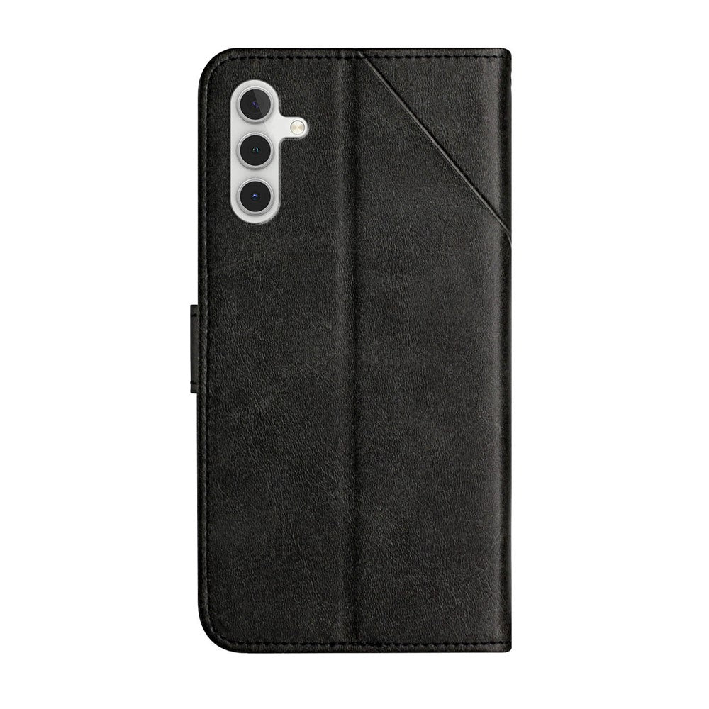 Drop-proof Telefoncover til Samsung Galaxy A34 5G, Line Imprinting Ensfarvet PU-læder Pung Stativ Beskyttelsescover med Rem