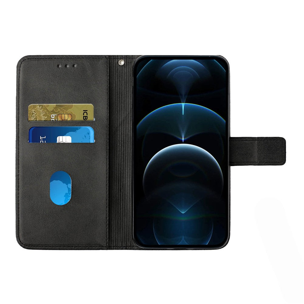 Drop-proof Telefoncover til Samsung Galaxy A34 5G, Line Imprinting Ensfarvet PU-læder Pung Stativ Beskyttelsescover med Rem