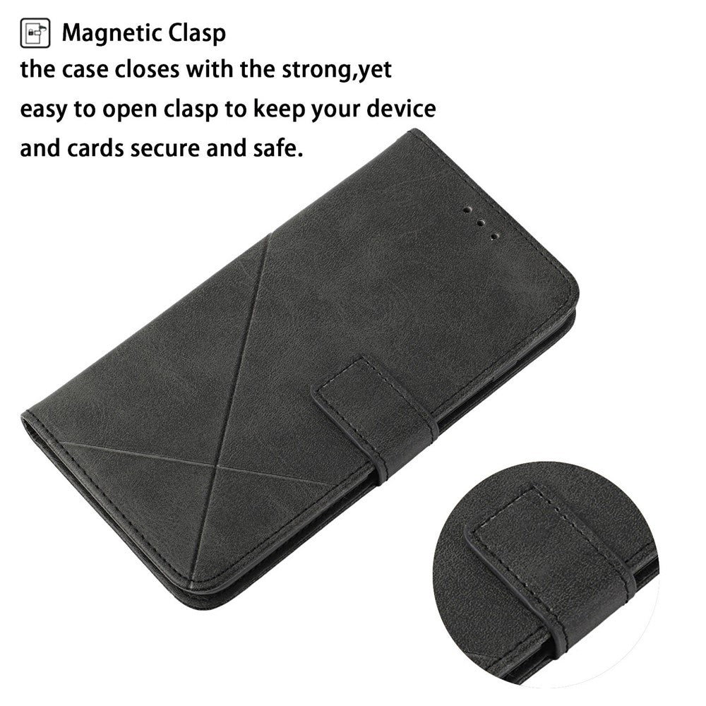 Drop-proof Telefoncover til Samsung Galaxy A34 5G, Line Imprinting Ensfarvet PU-læder Pung Stativ Beskyttelsescover med Rem