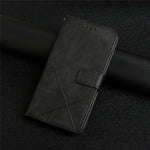 Drop-proof Telefoncover til Samsung Galaxy A34 5G, Line Imprinting Ensfarvet PU-læder Pung Stativ Beskyttelsescover med Rem