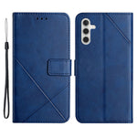 Drop-proof Telefoncover til Samsung Galaxy A34 5G, Line Imprinting Ensfarvet PU-læder Pung Stativ Beskyttelsescover med Rem