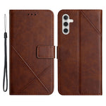 Drop-proof Telefoncover til Samsung Galaxy A34 5G, Line Imprinting Ensfarvet PU-læder Pung Stativ Beskyttelsescover med Rem
