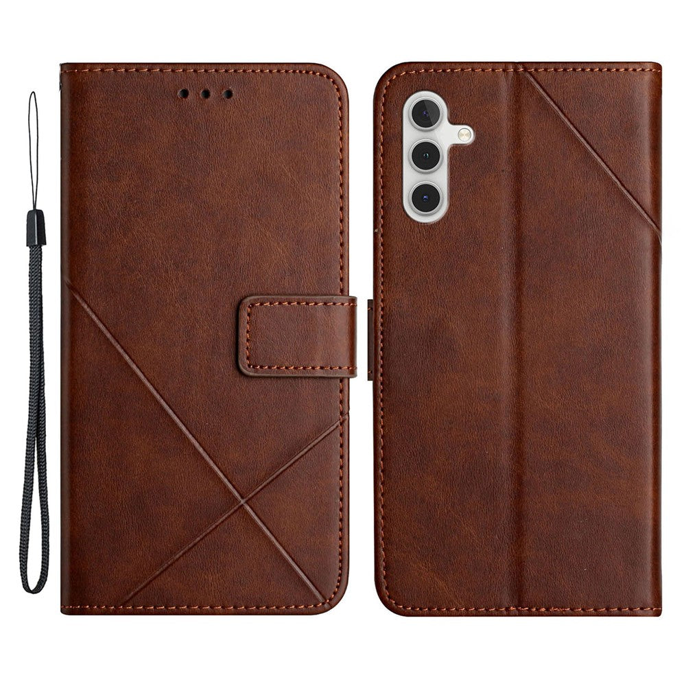 Drop-proof Telefoncover til Samsung Galaxy A34 5G, Line Imprinting Ensfarvet PU-læder Pung Stativ Beskyttelsescover med Rem