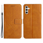 Drop-proof Telefoncover til Samsung Galaxy A34 5G, Line Imprinting Ensfarvet PU-læder Pung Stativ Beskyttelsescover med Rem