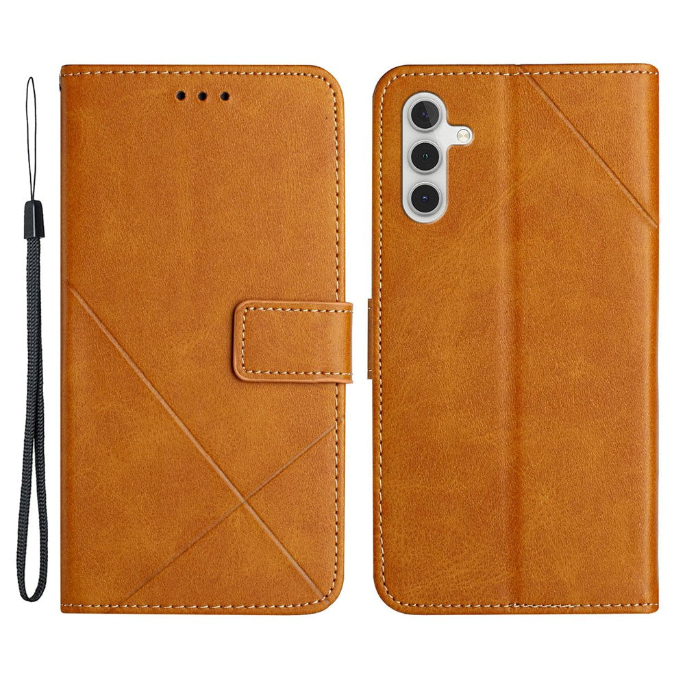 Drop-proof Telefoncover til Samsung Galaxy A34 5G, Line Imprinting Ensfarvet PU-læder Pung Stativ Beskyttelsescover med Rem