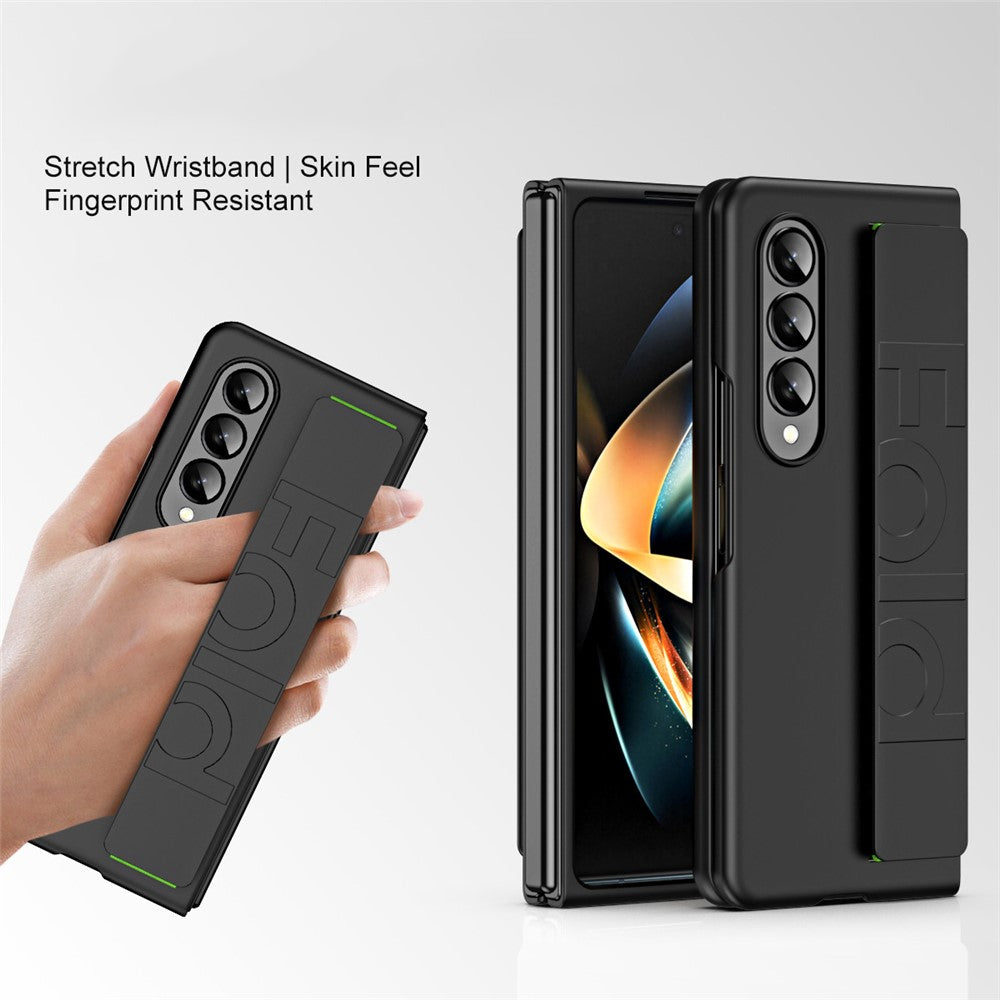 Stødsikkert cover til Samsung Galaxy Z Fold3 5G Anti-fald Hårdt PC-telefoncover Gummiert beskyttelsescover med elastisk rem