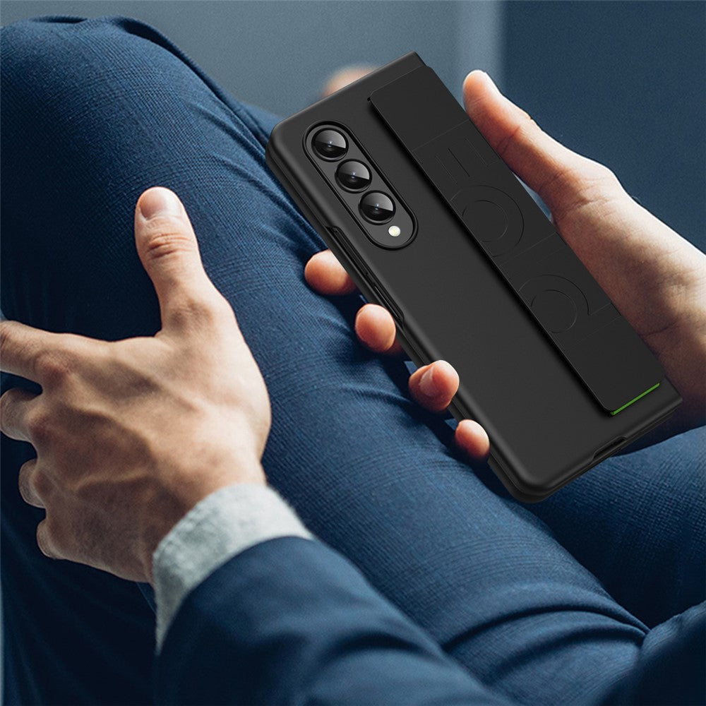 Stødsikkert cover til Samsung Galaxy Z Fold3 5G Anti-fald Hårdt PC-telefoncover Gummiert beskyttelsescover med elastisk rem