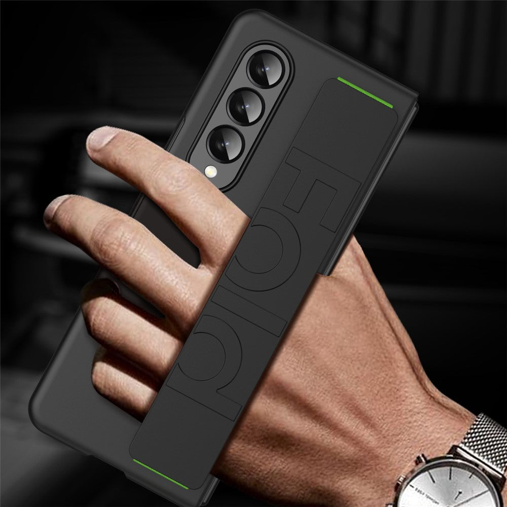 Stødsikkert cover til Samsung Galaxy Z Fold3 5G Anti-fald Hårdt PC-telefoncover Gummiert beskyttelsescover med elastisk rem