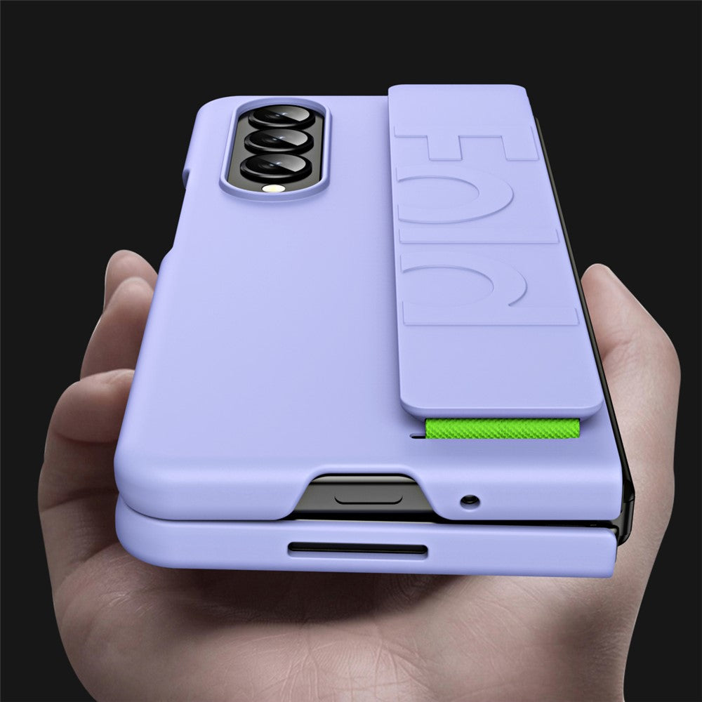 Stødsikkert cover til Samsung Galaxy Z Fold3 5G Anti-fald Hårdt PC-telefoncover Gummiert beskyttelsescover med elastisk rem