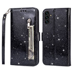 For Samsung Galaxy A34 5G Zipper Pocket Glittery Sequins Drop-proof Phone Cover Wallet Stand Anti-scratch PU Leather Flip Smartphone Case