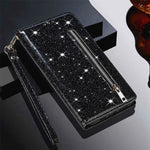 For Samsung Galaxy A34 5G Zipper Pocket Glittery Sequins Drop-proof Phone Cover Wallet Stand Anti-scratch PU Leather Flip Smartphone Case
