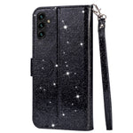 For Samsung Galaxy A34 5G Zipper Pocket Glittery Sequins Drop-proof Phone Cover Wallet Stand Anti-scratch PU Leather Flip Smartphone Case