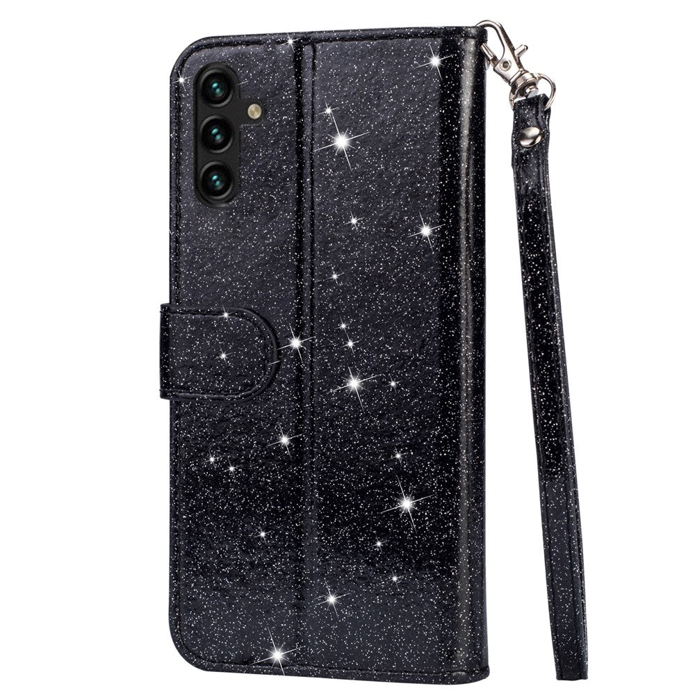 For Samsung Galaxy A34 5G Zipper Pocket Glittery Sequins Drop-proof Phone Cover Wallet Stand Anti-scratch PU Leather Flip Smartphone Case