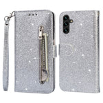 For Samsung Galaxy A34 5G Zipper Pocket Glittery Sequins Drop-proof Phone Cover Wallet Stand Anti-scratch PU Leather Flip Smartphone Case