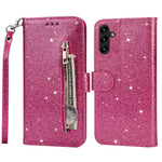 For Samsung Galaxy A34 5G Zipper Pocket Glittery Sequins Drop-proof Phone Cover Wallet Stand Anti-scratch PU Leather Flip Smartphone Case